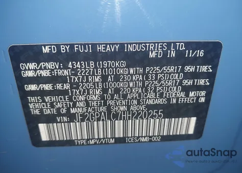 2017 Subaru Crosstrek 2.0I Limited z USA, uszkodzony, nr VIN JF2GPALC7HH220255